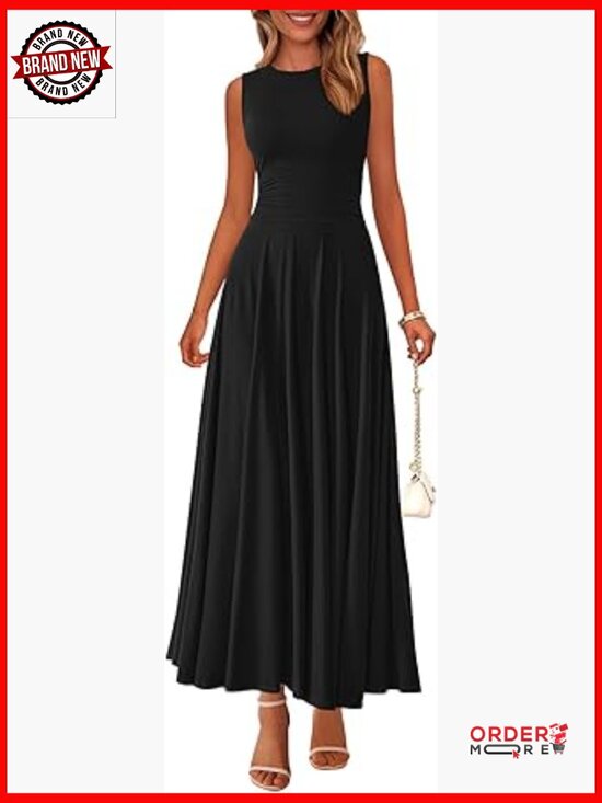 Dresses & Skirts - Casual Sleeveless Crewneck A-Line Maxi Dress Stretch Tank Flowy Long Dress